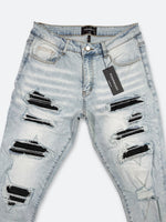 DAMAGED PATCH WHITE SKINNY DENIM: Damaged patch white skinny denim