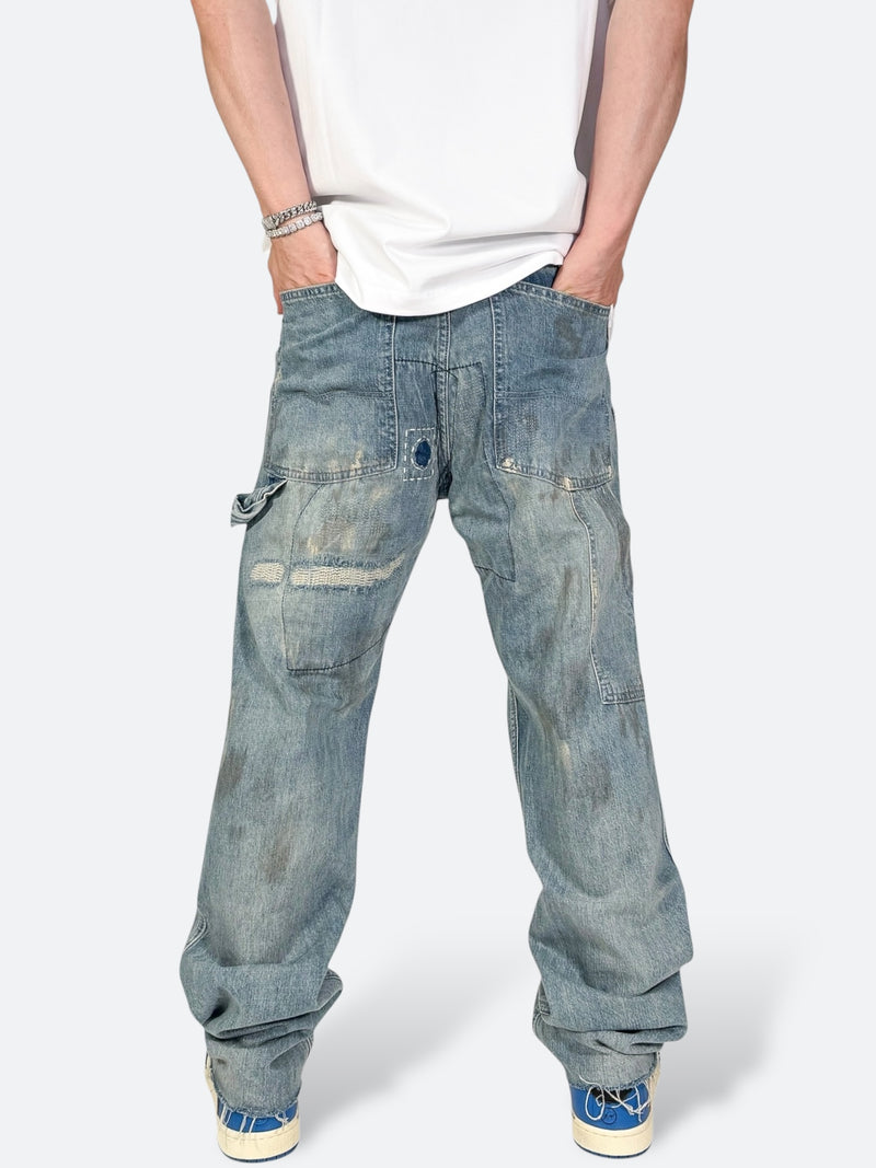 DAMAGED PATCH WHITE SKINNY DENIM: Damaged patch white skinny denim