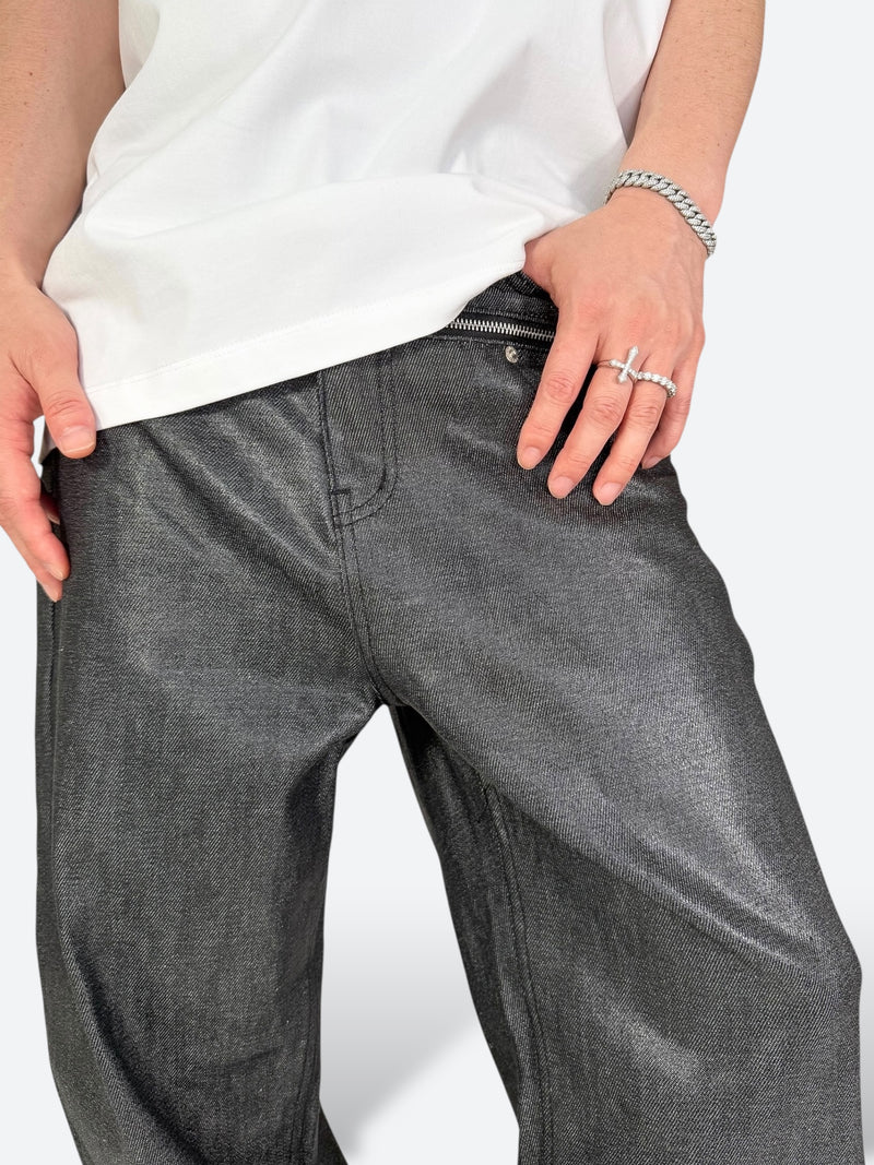 DARK GLAZE BLAXOUT ZIP WIDE DENIM：ダーク グレイズ ブラックスアウト ジップ ワイド デニム