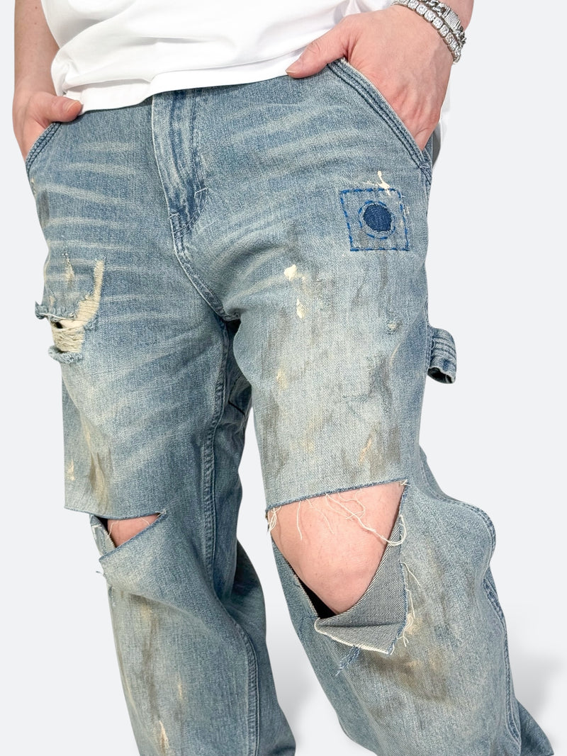 DAMAGED PATCH WHITE SKINNY DENIM: Damaged patch white skinny denim