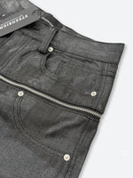 DARK GLAZE BLAXOUT ZIP WIDE DENIM：ダーク グレイズ ブラックスアウト ジップ ワイド デニム