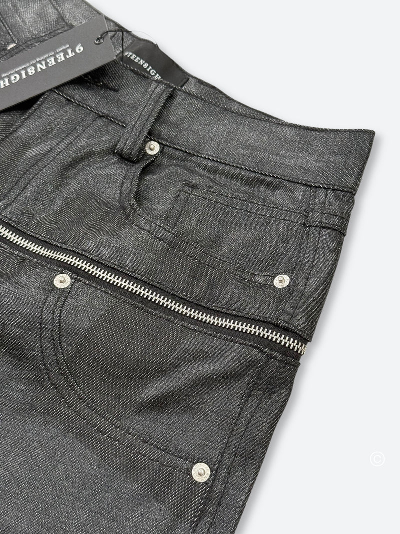 DARK GLAZE BLAXOUT ZIP WIDE DENIM：ダーク グレイズ ブラックスアウト ジップ ワイド デニム