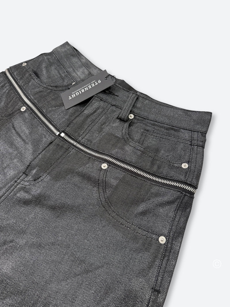 DARK GLAZE BLAXOUT ZIP WIDE DENIM：ダーク グレイズ ブラックスアウト ジップ ワイド デニム