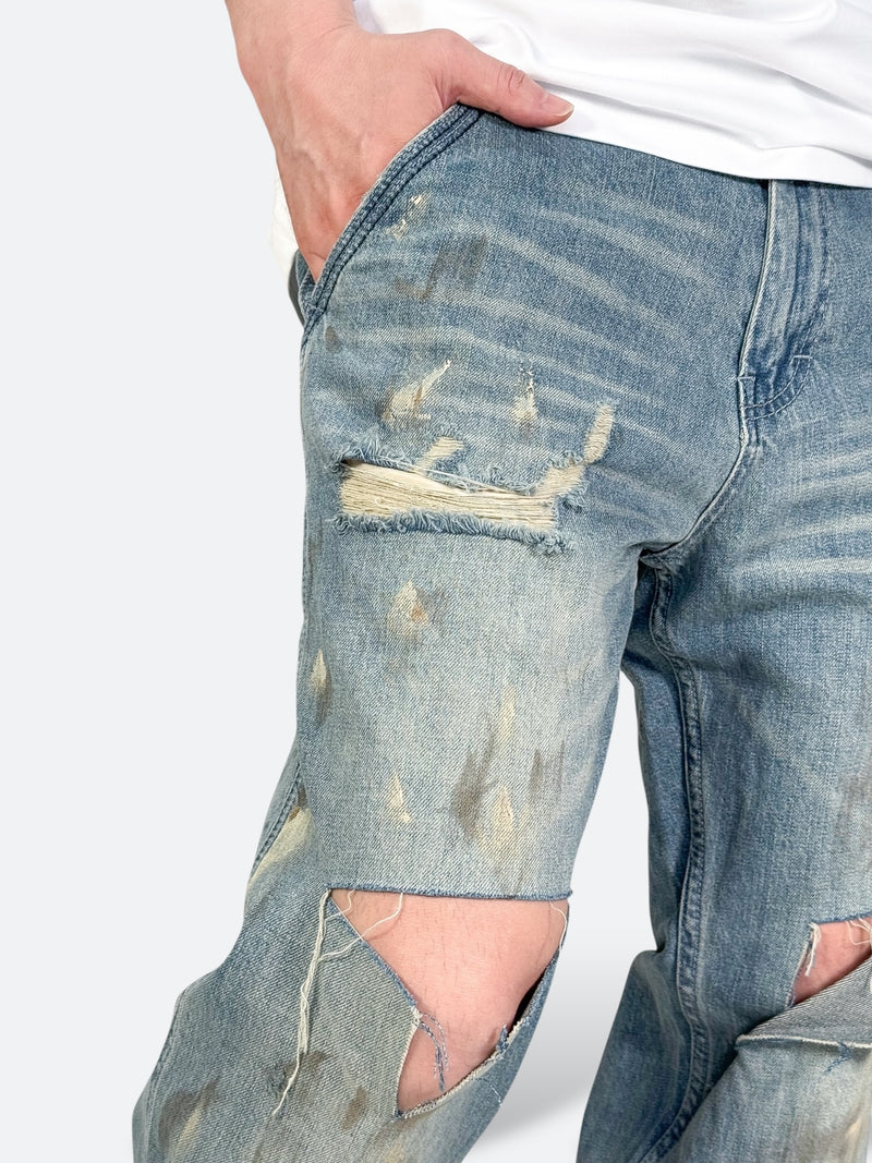 DAMAGED PATCH WHITE SKINNY DENIM: Damaged patch white skinny denim