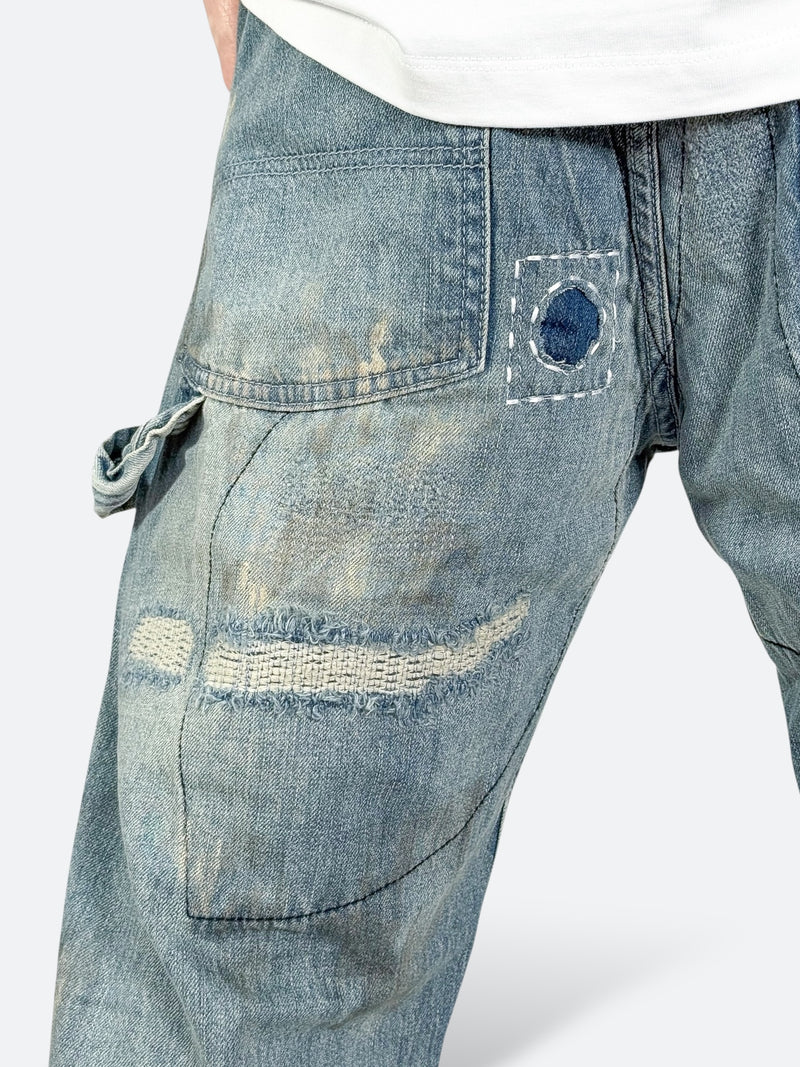 DAMAGED PATCH WHITE SKINNY DENIM: Damaged patch white skinny denim