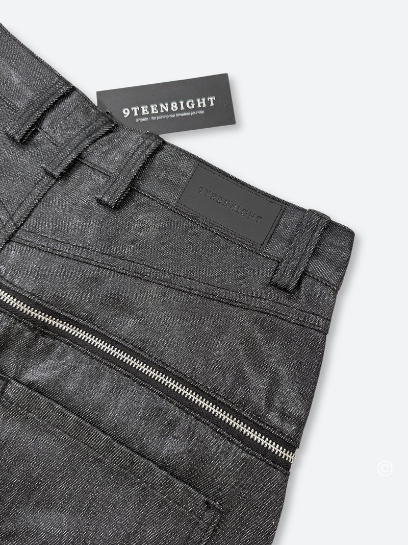 DARK GLAZE BLAXOUT ZIP WIDE DENIM：ダーク グレイズ ブラックスアウト ジップ ワイド デニム