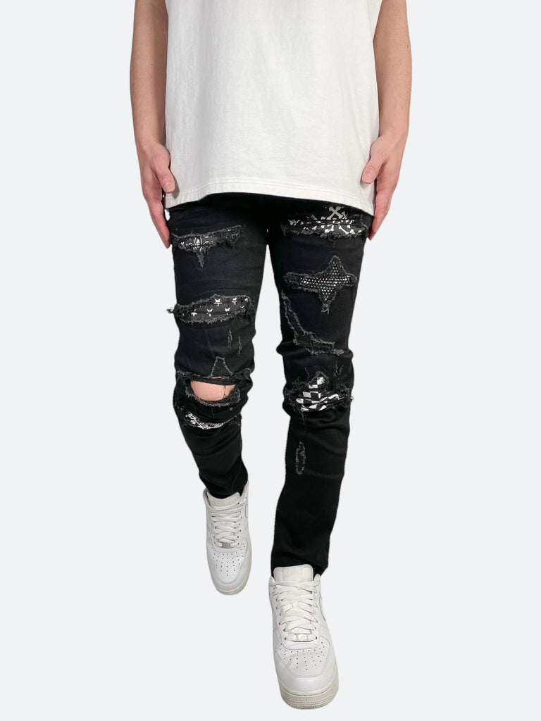 INTEGRATED DESIGN PATCH SKINNY DENIM: Integrated design patch skinny denim