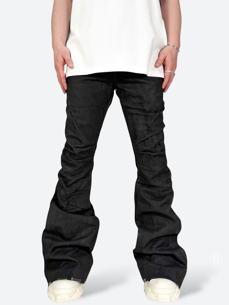 SHADOW GLOSS CRACKLE FLARE PANTS：シャドウ グロス クラックル