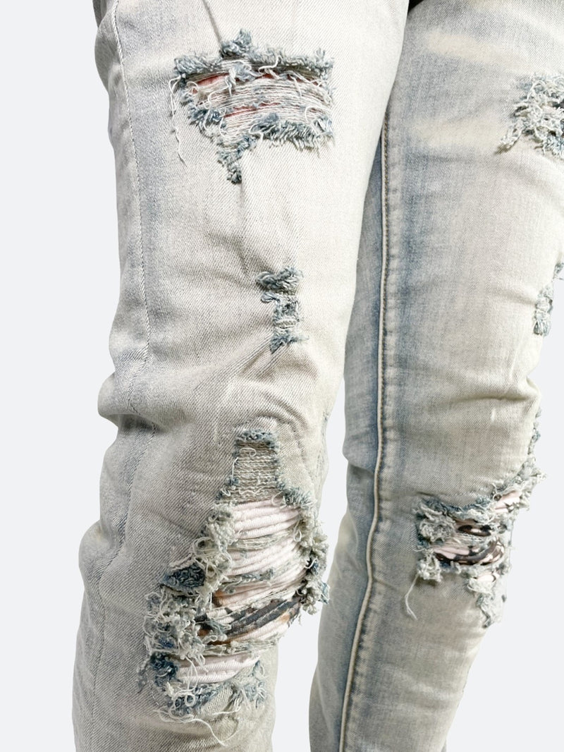 USED WASHED PRINT PATCH DENIM：ユーズド ウォッシュドプリントパッチデニム