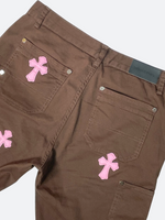 PINK CROSS LEATHER PACTH REMAKE WORKPANTS: Pink cross leather patch remake work pants