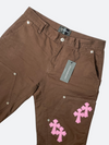 PINK CROSS LEATHER PACTH REMAKE WORKPANTS：ピンククロスレザーパッチリメイクワークパンツ