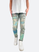HIGH CRAFT RIPPED PATCH COLOR LINE DENIM: High Craft Ripped Patch Color Line Denim